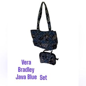 Vera Bradley Original Java Blue Set * Tote & Bowler* Vintage Collector's Set